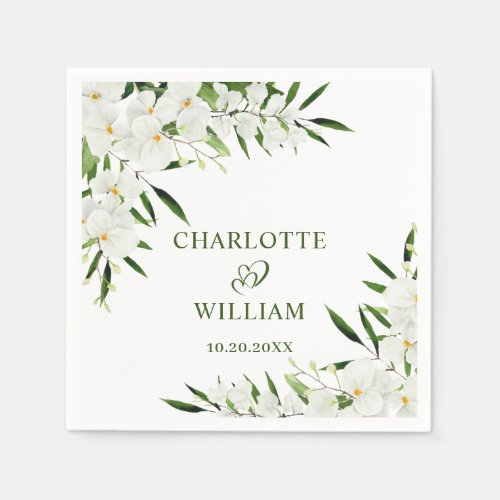 Elegant White Orchids Bohemian Floral Wedding Napkins