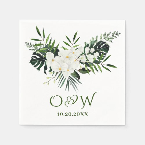 Elegant White Orchids Bohemian Floral Wedding Napkins