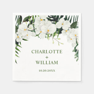 Elegant White Orchids Bohemian Floral Wedding Napkins