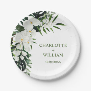 Elegant White Orchids Bohemian Floral Wedding Paper Plates