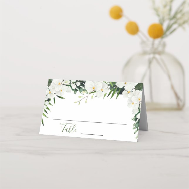 Elegant White Orchids Bohemian Floral Wedding Place Card (Front)