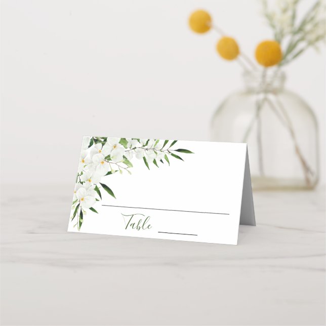 Elegant White Orchids Bohemian Floral Wedding Place Card (Front)