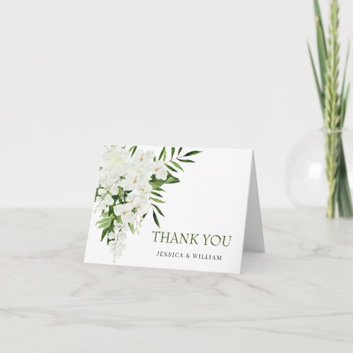 Elegant White Orchids Bohemian Floral Wedding Thank You Card