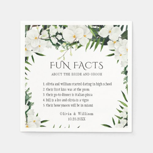 Elegant White Orchids Bohemian Fun Facts Wedding Napkins