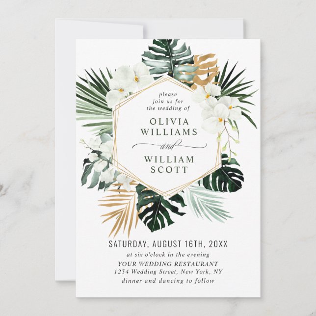 Elegant White Orchids Bohemian Greenery Wedding  Invitation (Front)