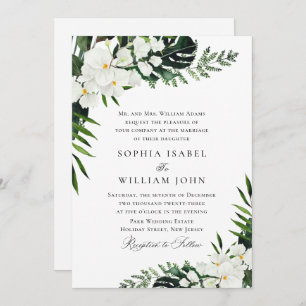 Elegant White Orchids Bohemian Greenery Wedding Invitation