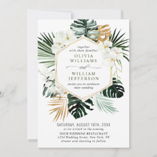 Elegant White Orchids Bohemian Greenery Wedding Invitation
