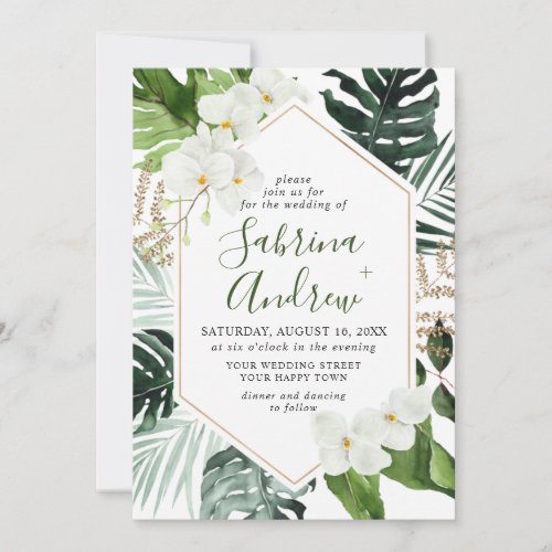 Elegant White Orchids Bohemian Greenery Wedding Invitation