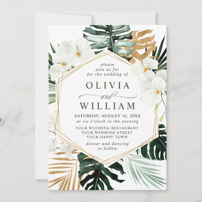 Elegant White Orchids Bohemian Greenery Wedding Invitation (Front)