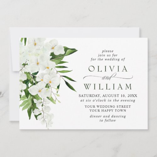 Elegant White Orchids Bohemian Greenery Wedding Invitation