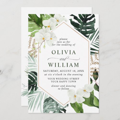 Elegant White Orchids Bohemian Greenery Wedding  Invitation