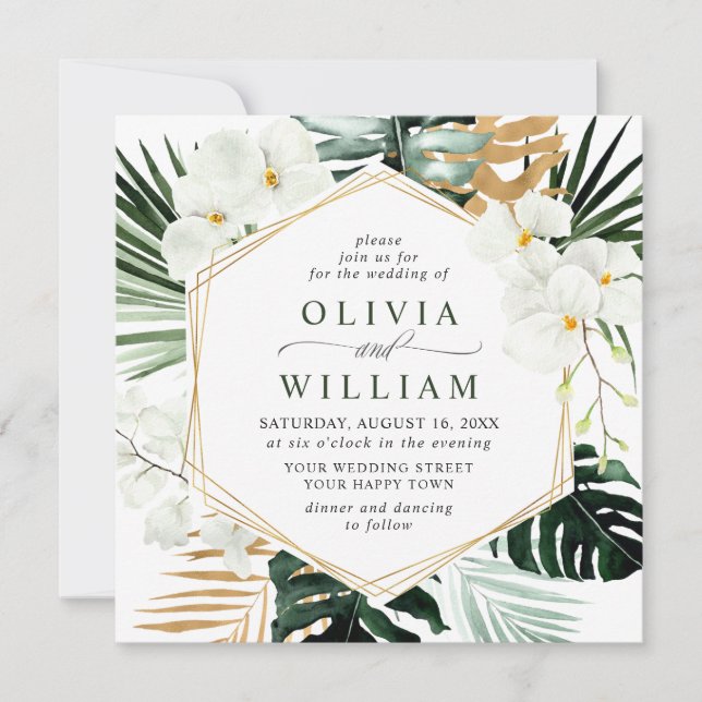 Elegant White Orchids Bohemian Greenery Wedding  Invitation (Front)