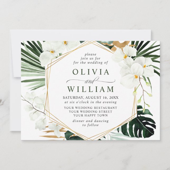 Elegant White Orchids Bohemian Greenery Wedding  Invitation (Front)