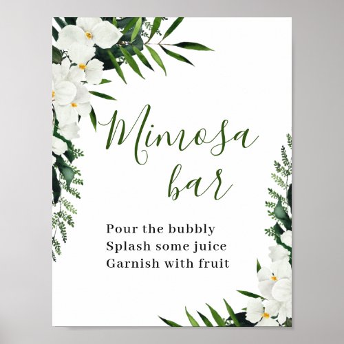 Elegant White Orchids Bohemian Mimosa Bar Sign