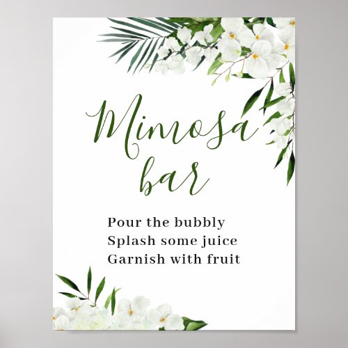 Elegant White Orchids Bohemian Mimosa Bar Sign