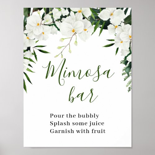 Elegant White Orchids Bohemian Mimosa Bar Sign