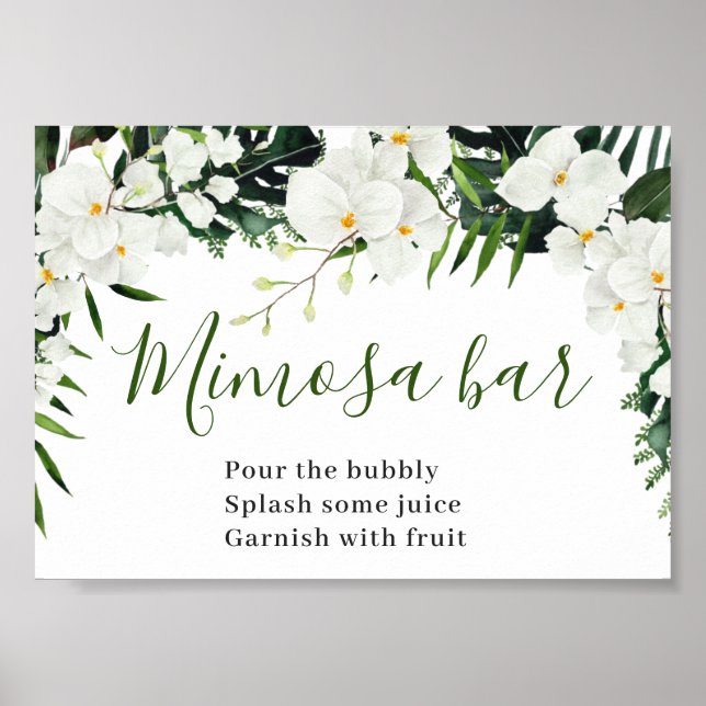 Elegant White Orchids Bohemian Mimosa Bar Sign (Front)