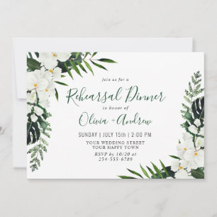 Elegant White Orchids Bohemian REHEARSAL DINNER Invitation