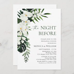 Elegant White Orchids Bohemian Rehearsal Dinner Invitation
