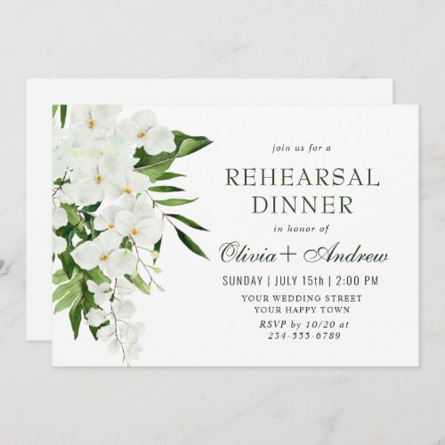 Elegant White Orchids Bohemian REHEARSAL DINNER Invitation