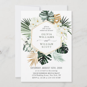 Elegant White Orchids Bohemian REHEARSAL DINNER  Invitation