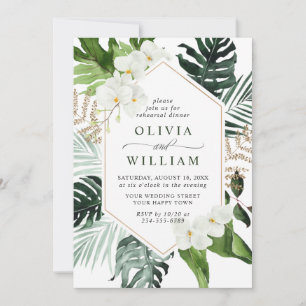 Elegant White Orchids Bohemian REHEARSAL DINNER Invitation