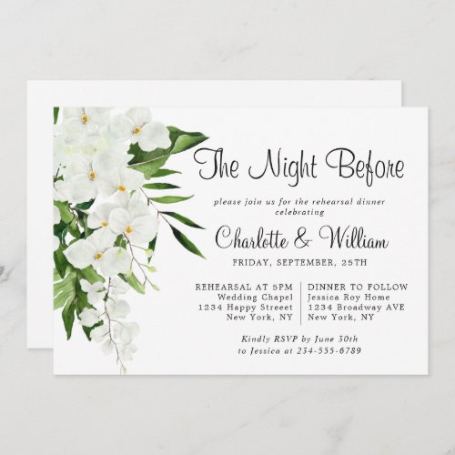 Elegant White Orchids Bohemian REHEARSAL DINNER Invitation