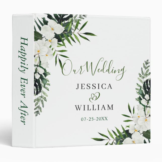 Elegant White Orchids Bohemian Wedding 3 Ring Binder (Front/Spine)