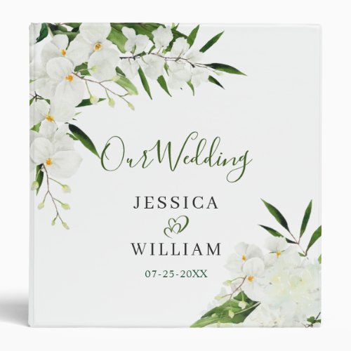 Elegant White Orchids Bohemian Wedding 3 Ring Binder