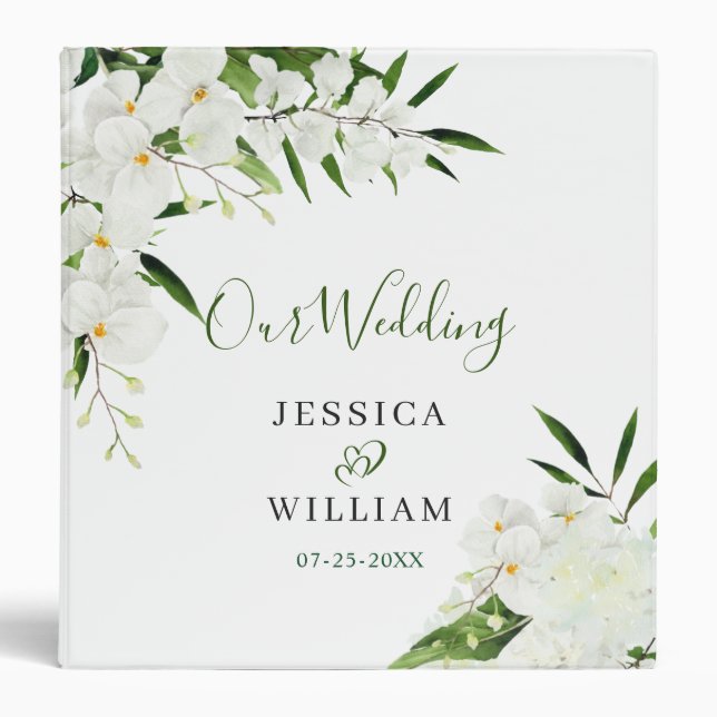 Elegant White Orchids Bohemian Wedding 3 Ring Binder (Front)