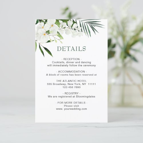 Elegant White Orchids Bohemian Wedding Details  En Enclosure Card