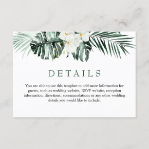 Elegant White Orchids Bohemian Wedding Details  En Enclosure Card