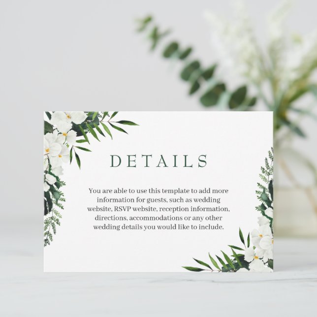 Elegant White Orchids Bohemian Wedding Details Enclosure Card (Standing Front)