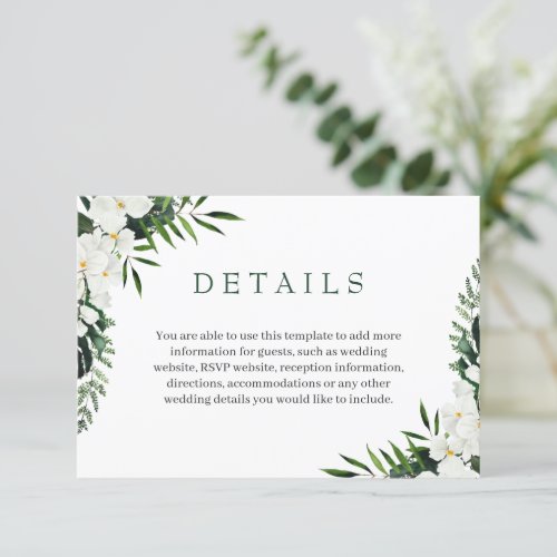 Elegant White Orchids Bohemian Wedding Details Enclosure Card