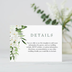 Elegant White Orchids Bohemian Wedding Details  Enclosure Card