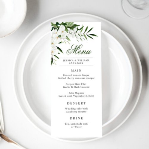 Elegant White Orchids Bohemian Wedding Dinner Menu