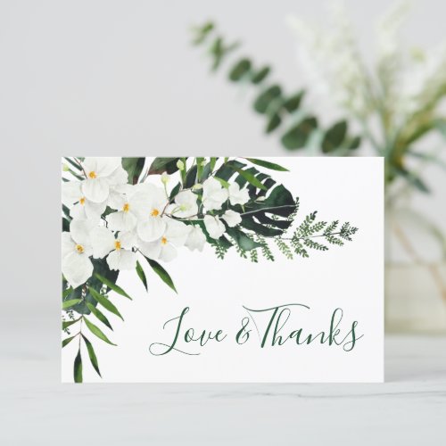 Elegant White Orchids Bohemian Wedding Floral Thank You Card