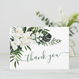 Elegant White Orchids Bohemian Wedding Floral Thank You Card