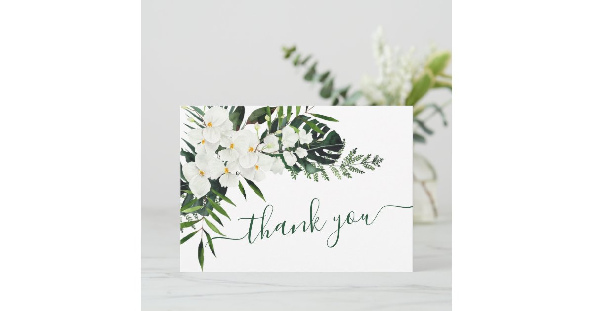 Elegant White Orchids Bohemian Wedding Floral Thank You Card | Zazzle