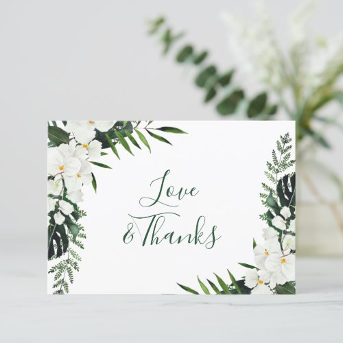 Elegant White Orchids Bohemian Wedding Floral Thank You Card