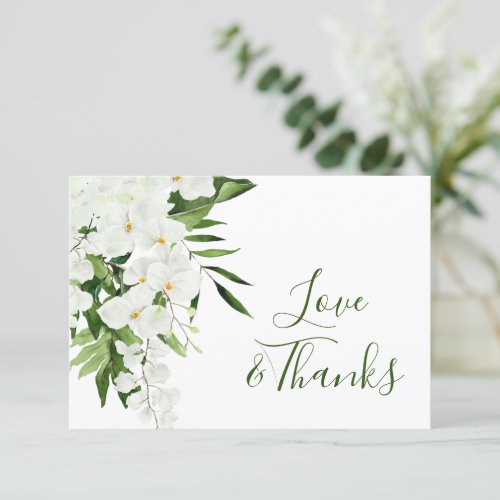 Elegant White Orchids Bohemian Wedding Floral Thank You Card