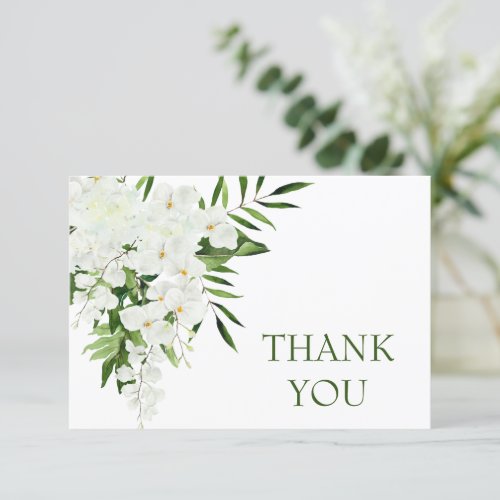 Elegant White Orchids Bohemian Wedding Floral Thank You Card