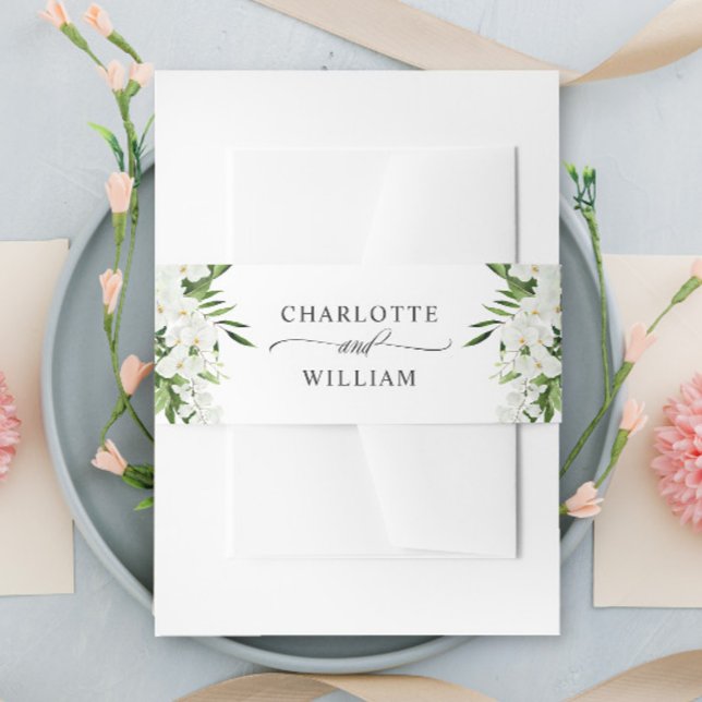 Elegant White Orchids Bohemian Wedding Invitation Invitation Belly Band (Creator Uploaded)