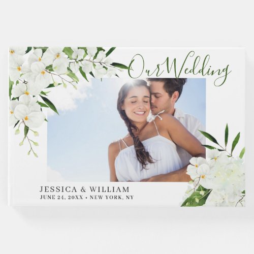 Elegant White Orchids Bohemian Wedding Photo Guest Book