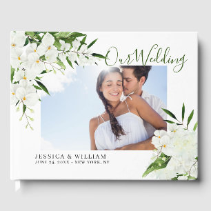 Elegant White Orchids Bohemian Wedding Photo Guest Book