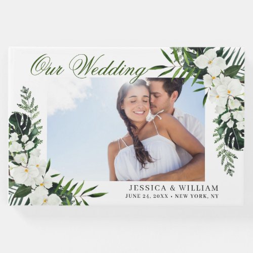 Elegant White Orchids Bohemian Wedding Photo Guest Book