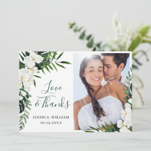 Elegant White Orchids Bohemian Wedding PHOTO Thank You Card