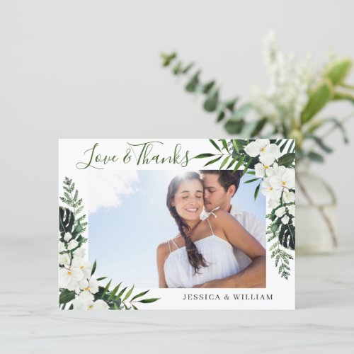 Elegant White Orchids Bohemian Wedding PHOTO Thank You Card