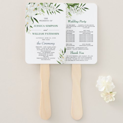 Elegant White Orchids Bohemian Wedding Program Hand Fan