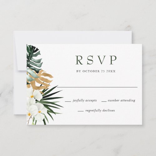 Elegant White Orchids Bohemian Wedding RSVP Card